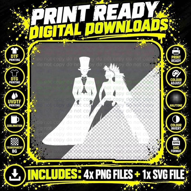 Victorian Wedding Couple Silhouette Wedding T-Shirt Png SVG Digital Bundle