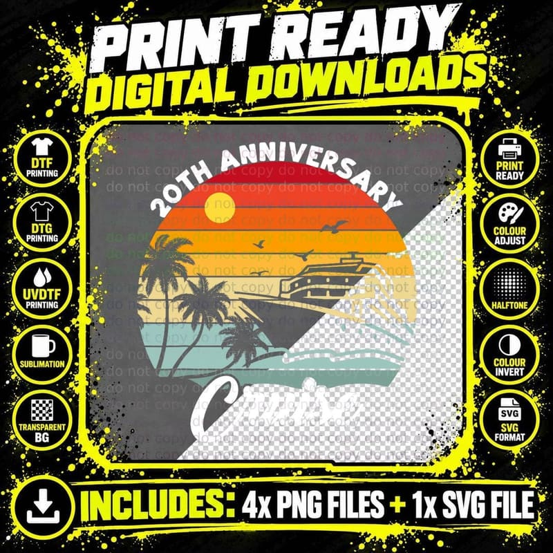 Wedding 20th Anniversary Cruise Trip Husband Wife Couple Png SVG Digital Bundle