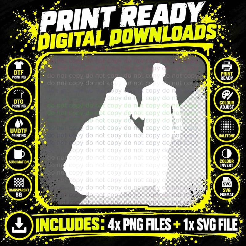 Wedding Couple Silhouette Holding Hands Wedding T-Shirt Png SVG Digital Bundle