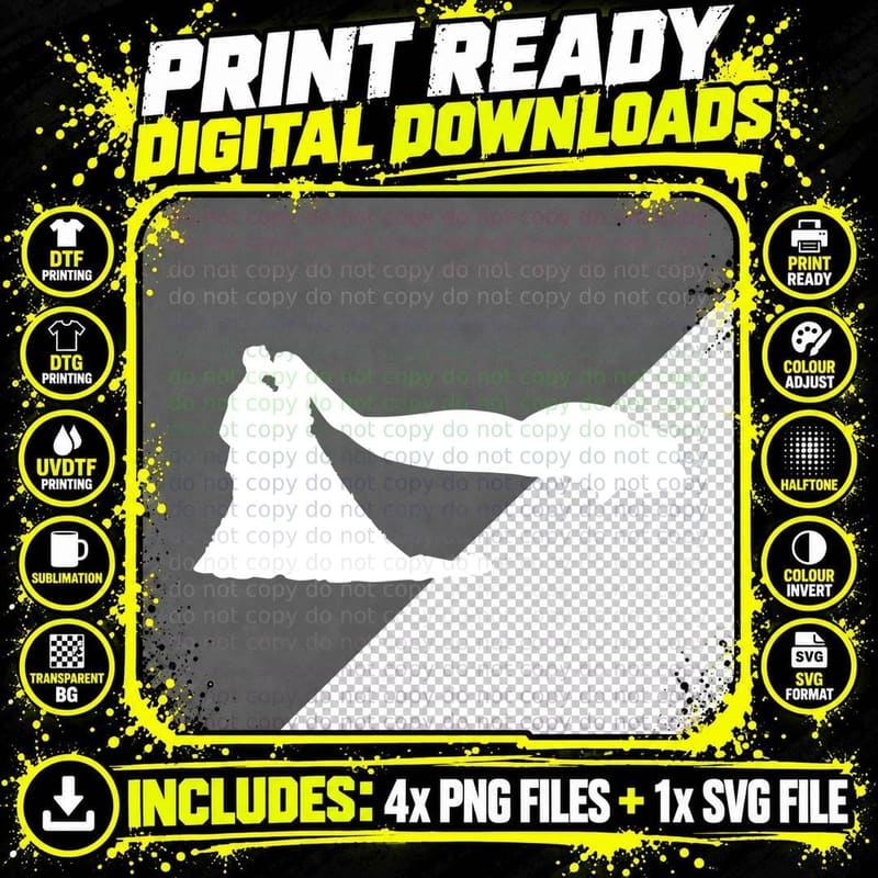 Wedding Couple Silhouette Wedding Art T-Shirt Png SVG Digital Bundle