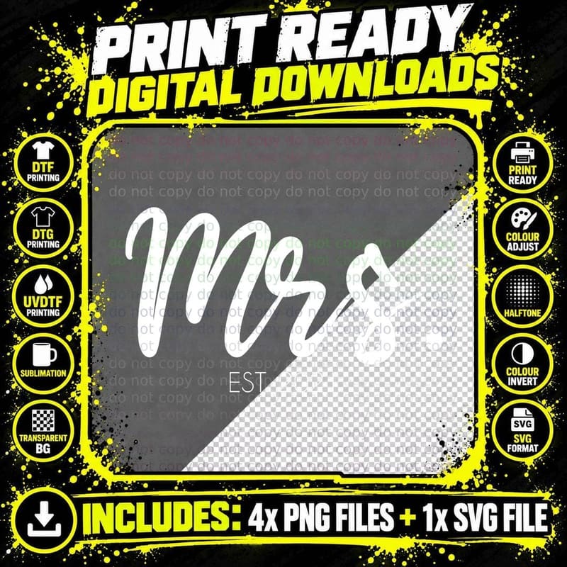 Wedding Matching Gifts Mrs. Est. 2021 Bridal Gift Bride Png SVG Digital Bundle