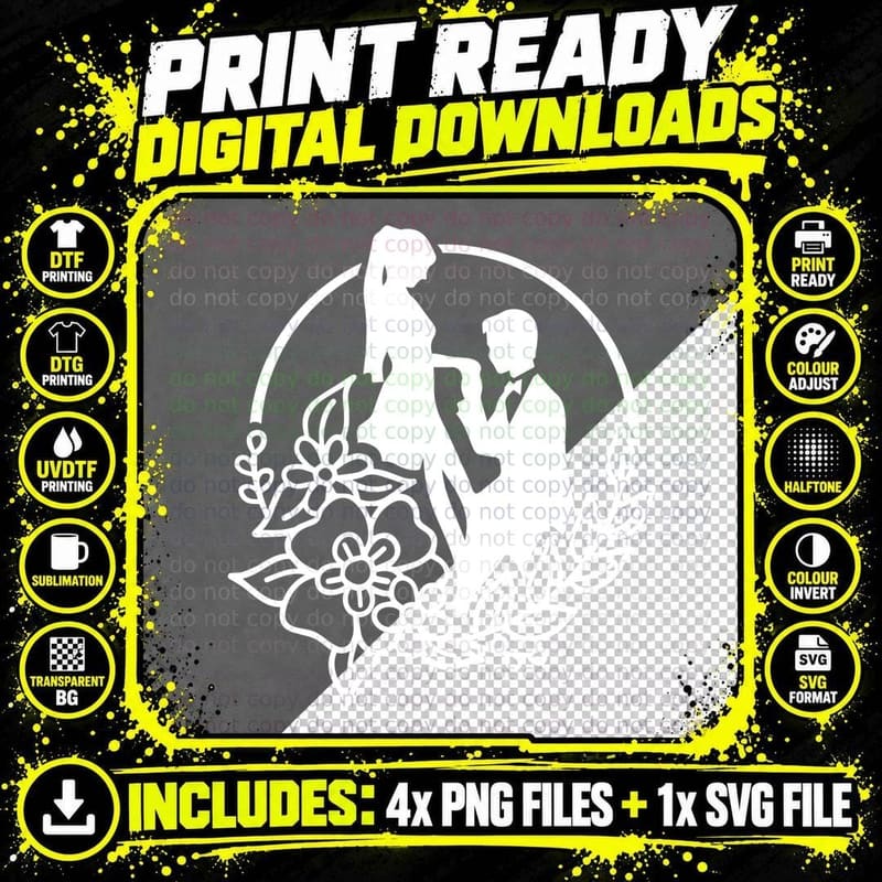 Wedding Proposal Silhouette with Flowers Wedding T-Shirt Png SVG Digital Bundle