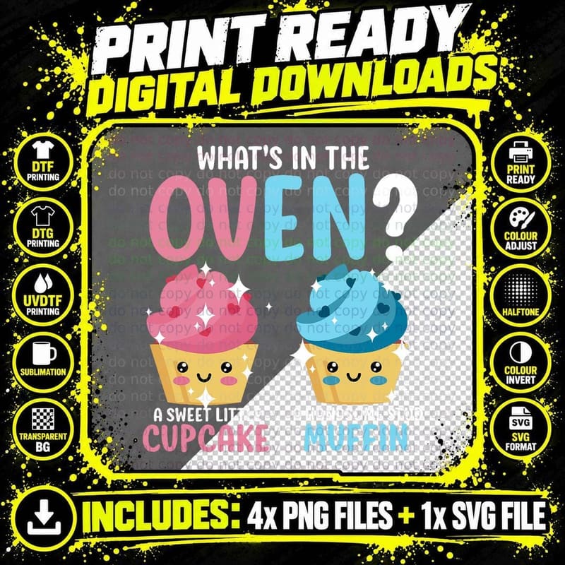 What's in the Oven Cupcake Muffin Gender Reveal Baby Png SVG Digital Bundle