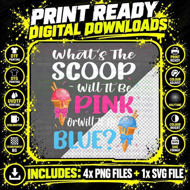 What's the Scoop Gender Reveal Ice Cream Baby Shower Png SVG Digital Bundle
