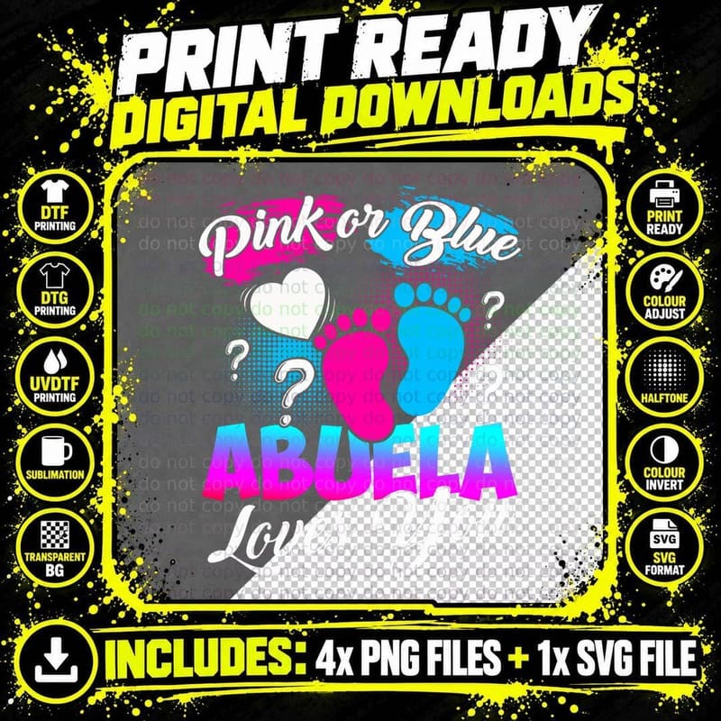 Women Gender Reveal Pink or Blue Abuela Loves You T-Shirt Png SVG Digital Bundle