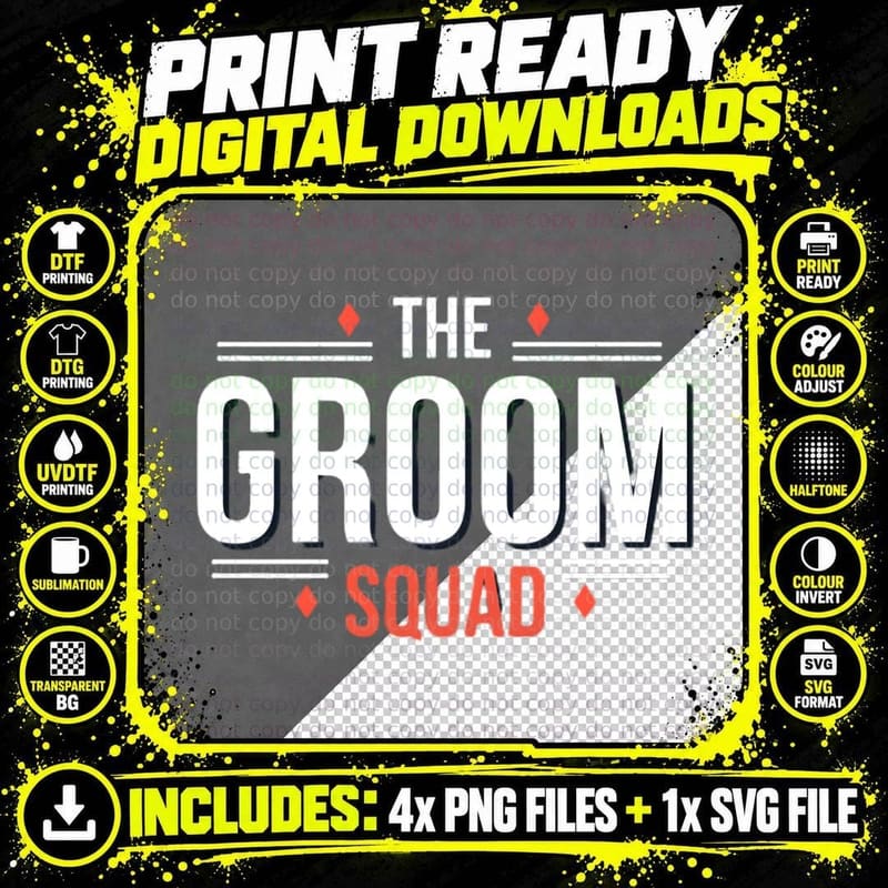The Groom Squad Bold Stylized Text Wedding Bachelor Png SVG Digital Bundle