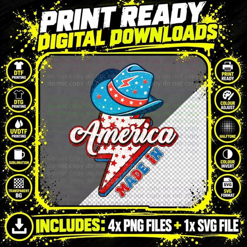America Made in Western T-Shirt, Patriotic Cowboy Hat Png SVG Digital Bundle