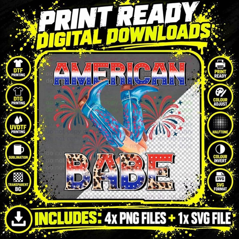 American Babe Western T-Shirt, Cowgirl Boots with Png SVG Digital Bundle