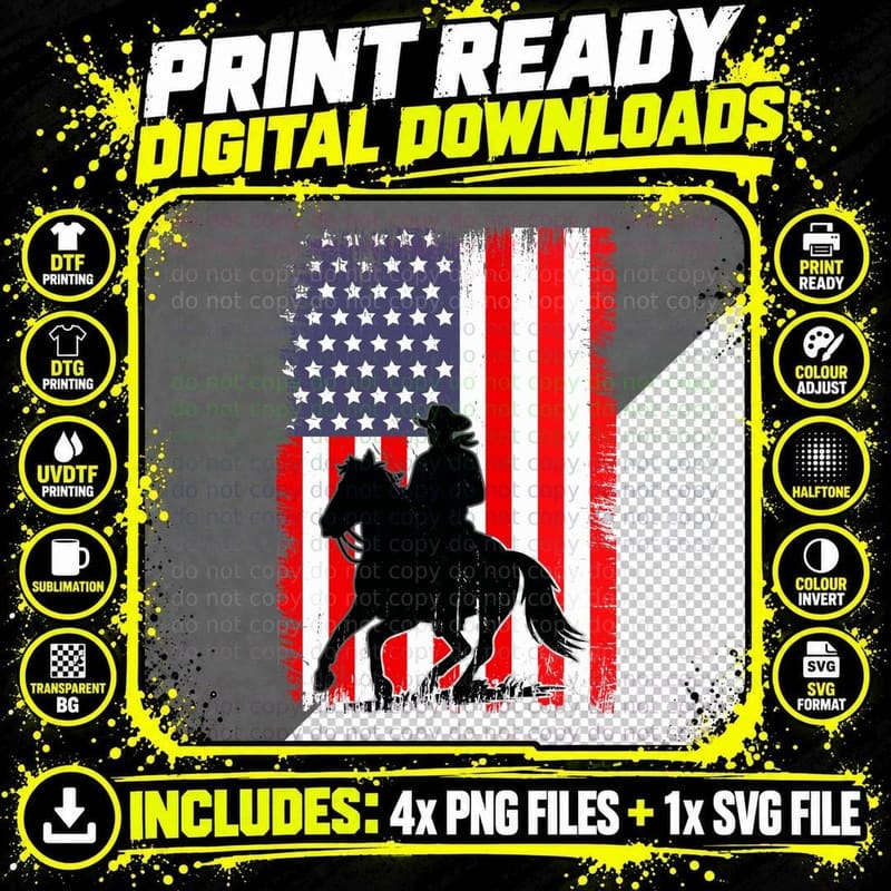 American Cowboy Silhouette Western T-Shirt Png SVG Digital Bundle