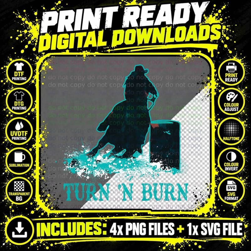 Barrel Racer Turn and Burn Barrel Racing Rodeo Cowgirl Png SVG Digital Bundle