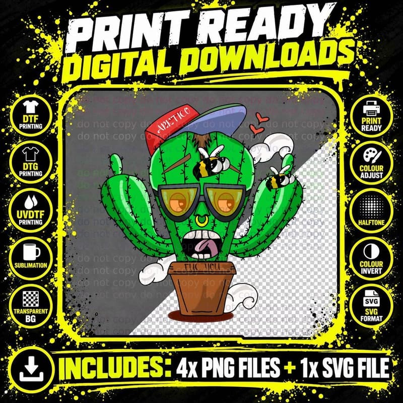 Cactus Cartoon Western T-Shirt Png SVG Digital Bundle