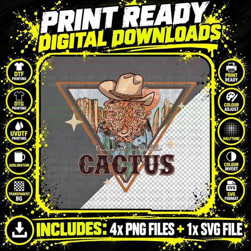 Cactus Western T-Shirt, Desert Child Wearing Cowboy Hat Png SVG Digital Bundle