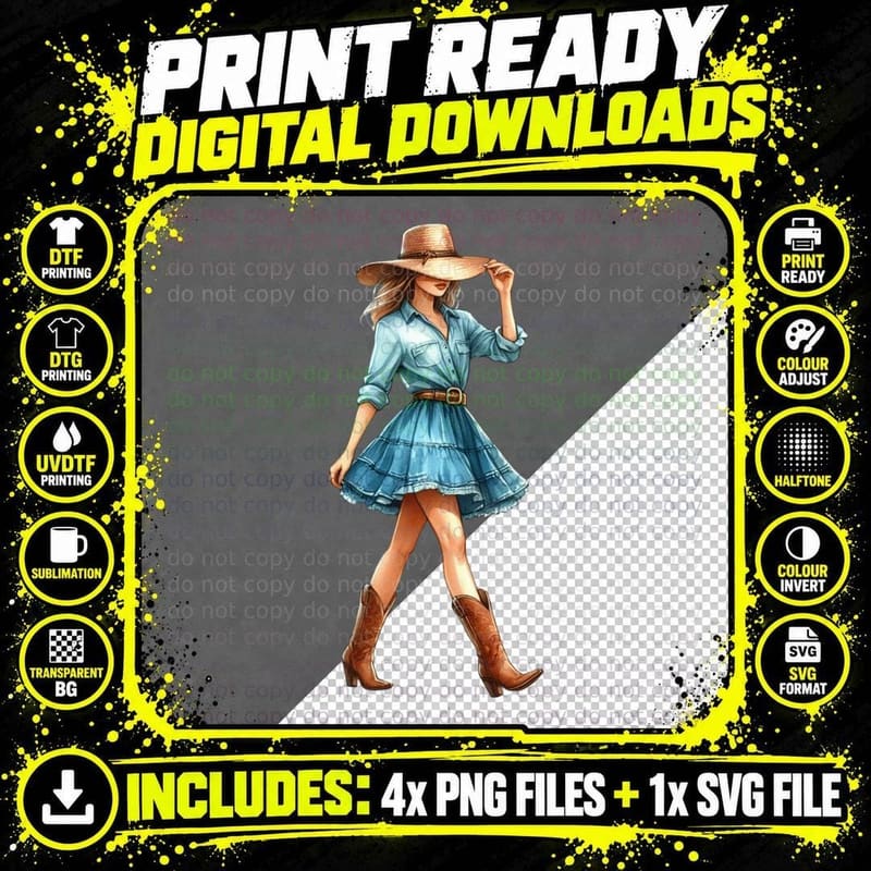 Country Chic Fashion Illustration Western T-Shirt Png SVG Digital Bundle