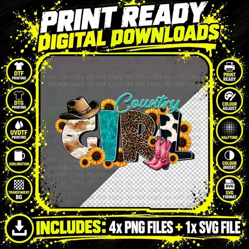 Country Girl Western T-Shirt, Country Girl Cowboy Boots Png SVG Digital Bundle