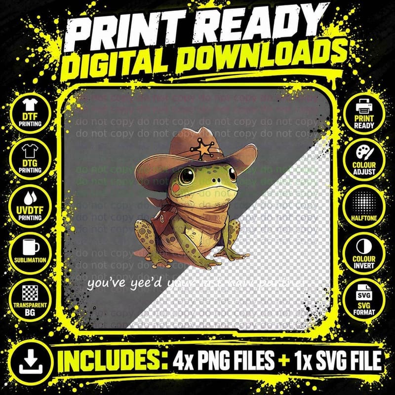 Cowboy Frog T-Shirt, Western Animal Print Png SVG Digital Bundle