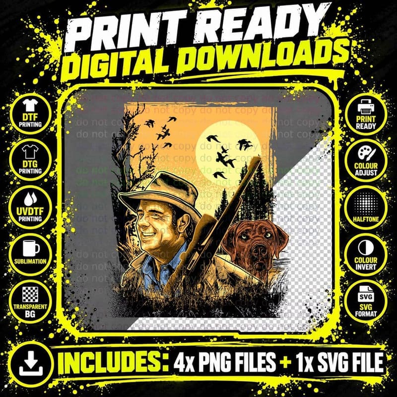 Cowboy Western Man with Rifle Sunset Forest Hunting Png SVG Digital Bundle