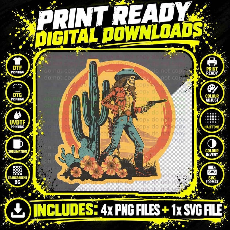 Desert Cowboy with Cactus and Flowers Western T-Shirt Png SVG Digital Bundle