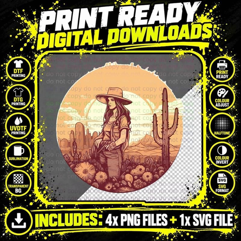 Desert Explorer in Cactus Field Western T-Shirt Png SVG Digital Bundle