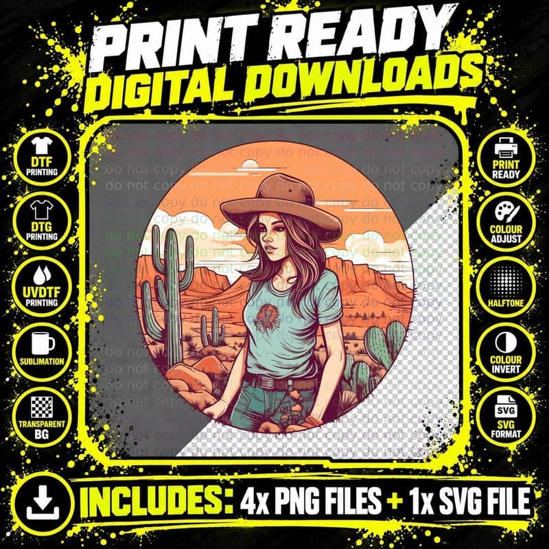 Desert Girl in Cowboy Hat Western T-Shirt Png SVG Digital Bundle