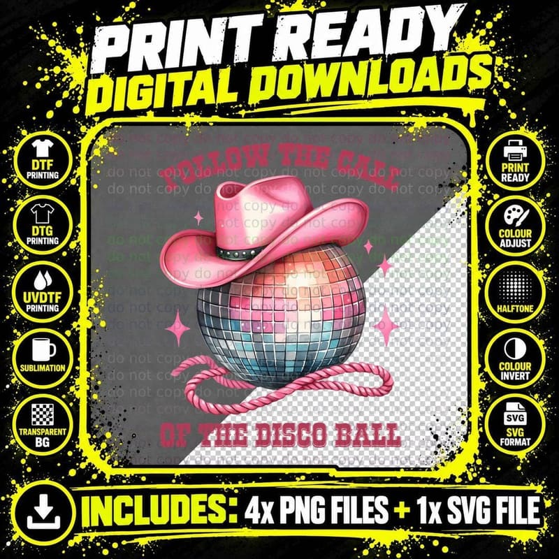Follow the Call of the Disco Ball Western T-Shirt Png SVG Digital Bundle