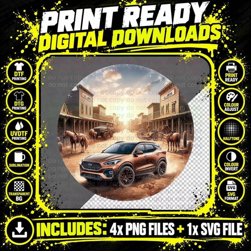 Ford Orange SUV Western Town Horses T-Shirt Png SVG Digital Bundle