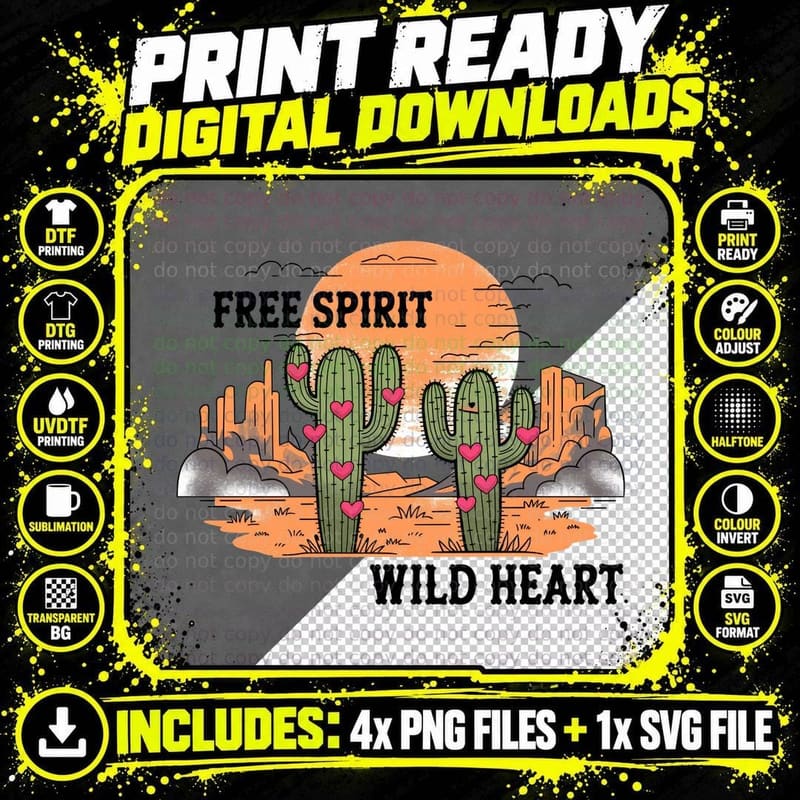 Free Spirit Wild Heart Western T-Shirt Png SVG Digital Bundle