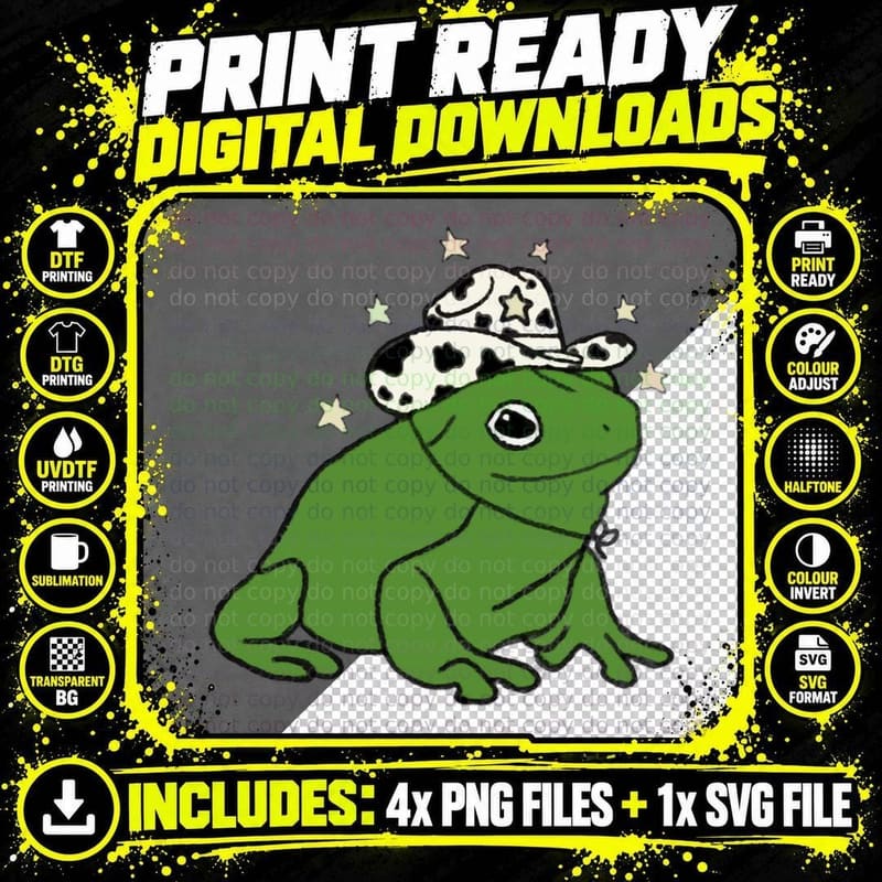 Frog with a Cowboy Hat T-Shirt Png SVG Digital Bundle