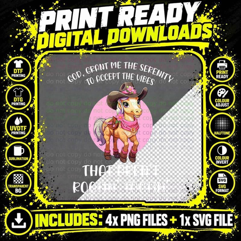 God Grant Me the Serenity Vibes Rootin' Tootin' Cute Png SVG Digital Bundle