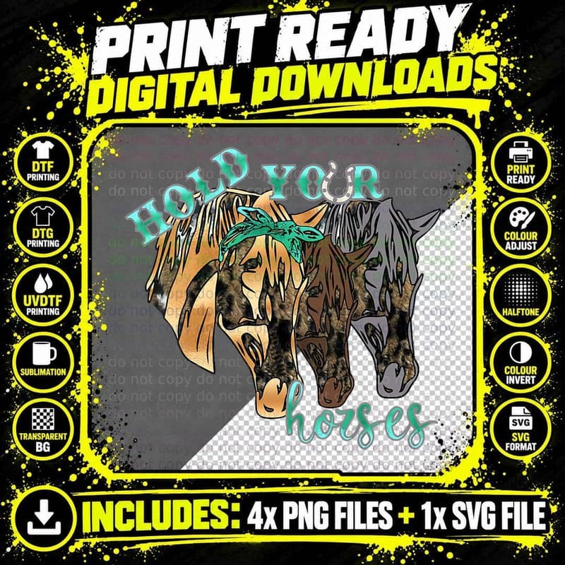 Hold Your Horses Rodeo Girl Turquoise Western Country Png SVG Digital Bundle