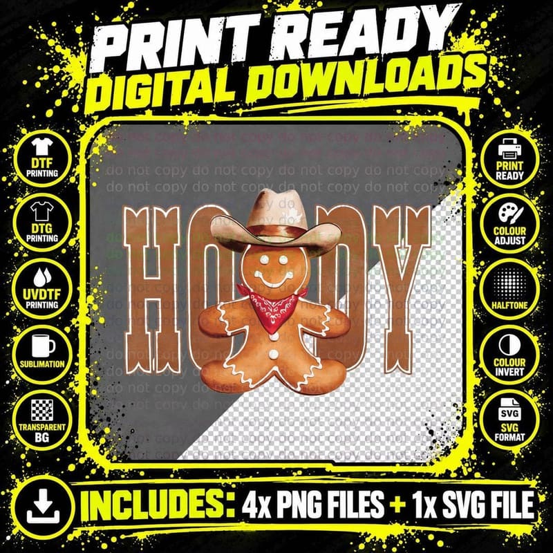 Hoody Western T-Shirt, Gingerbread Cowboy with Bandana Png SVG Digital Bundle
