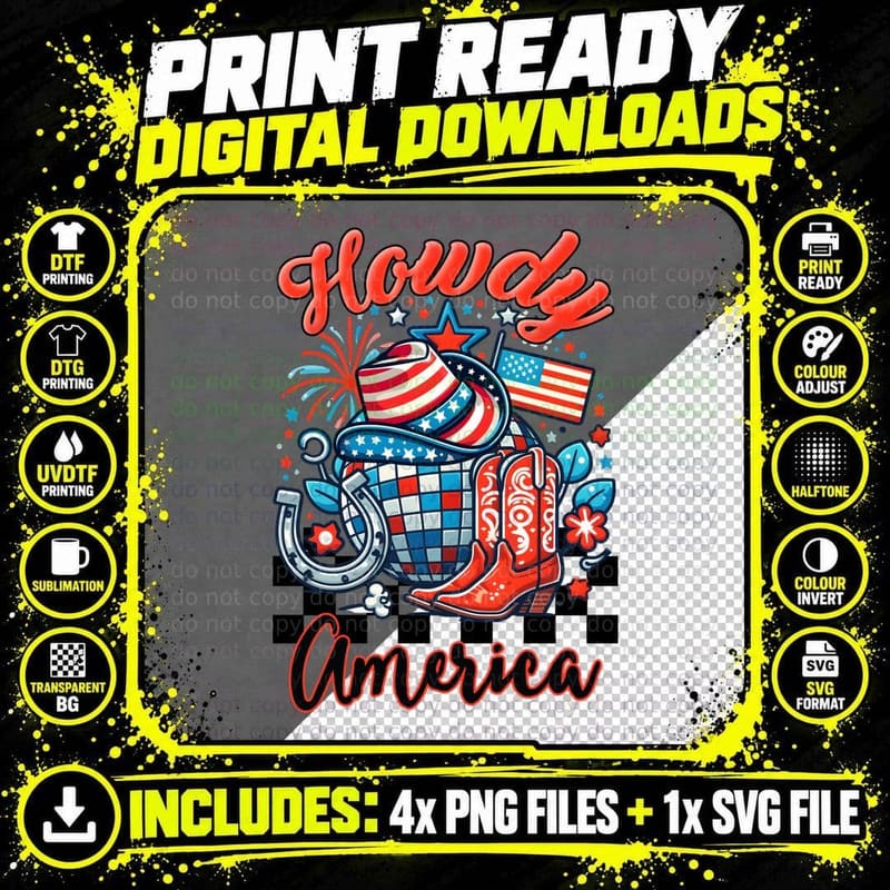 Howdy America Western T-Shirt, Patriotic Western Png SVG Digital Bundle