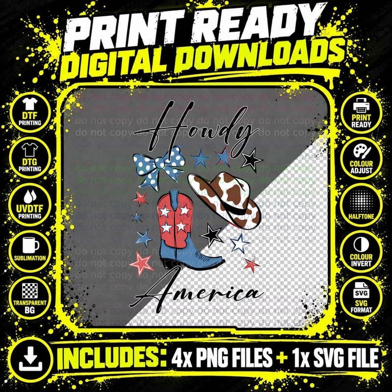 Howdy America Western T-Shirt, Patriotic Western Boots & Png SVG Digital Bundle