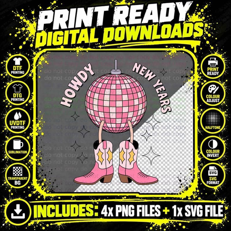 Howdy New Years Happy New Year T-Shirt Png SVG Digital Bundle