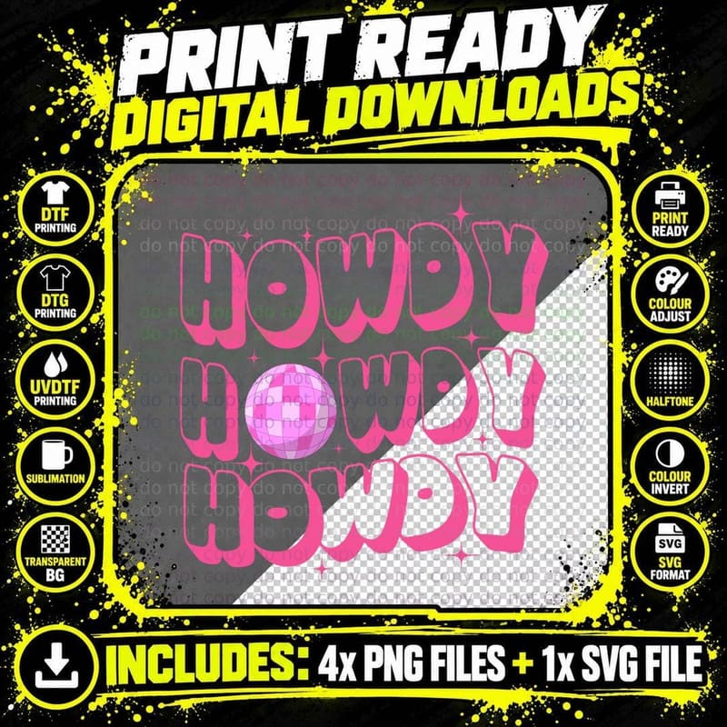 Howdy Southern Western Girl Country Rodeo Cowgirl Disco Png SVG Digital Bundle