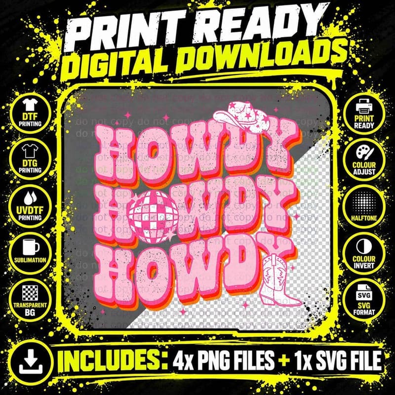 Howdy Southern Western Girl Country Rodeo Pink Cowgirl Png SVG Digital Bundle
