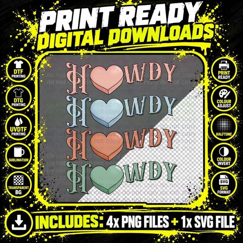 Howdy Western T-Shirt, Heart-Shaped Designs on T-Shirt Png SVG Digital Bundle