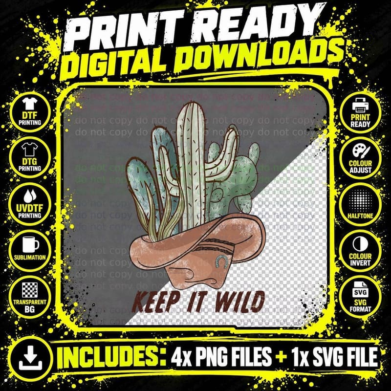 Keep It Wild Western T-Shirt, Cactus in Saddle with Keep Png SVG Digital Bundle