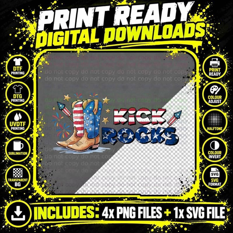Kick Rocks Western T-Shirt, Patriotic Cowboy Boots with Png SVG Digital Bundle