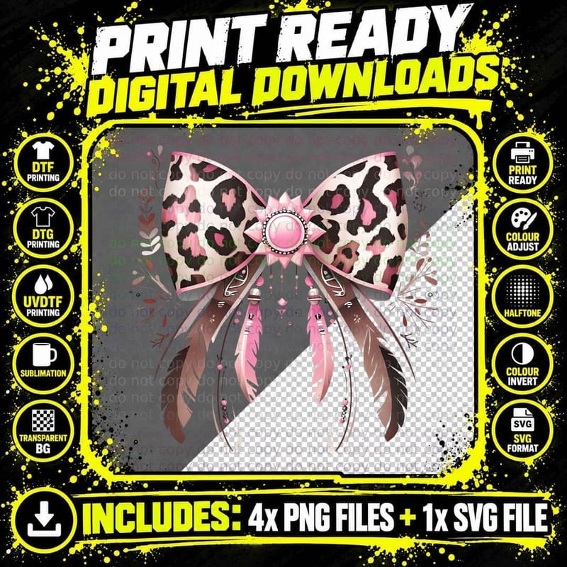 Leopard Print Bow with Feathers Western T-Shirt Png SVG Digital Bundle
