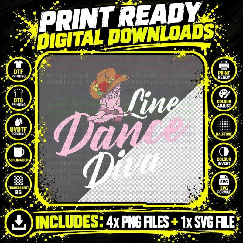 Line Dance Diva - Country Music Western Dancer Cowgirl Png SVG Digital Bundle