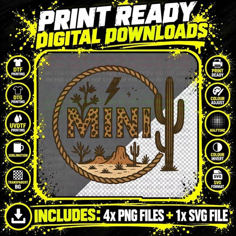 Mini Western T-Shirt, Desert Landscape with Cactus and Png SVG Digital Bundle