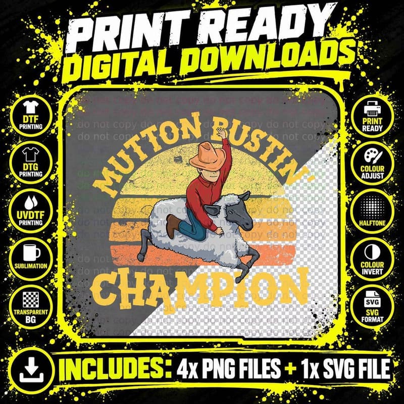 Mutton Bustin' Champion Rodeo State Fair Kids Sheep Png SVG Digital Bundle