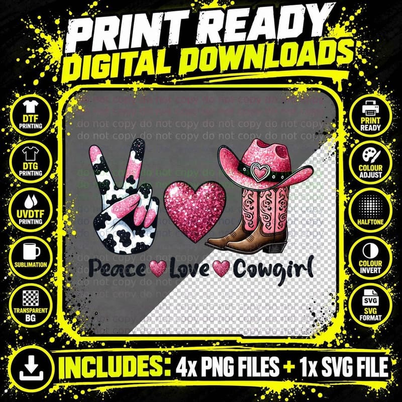 Peace Love Cowgirl Western T-Shirt Png SVG Digital Bundle