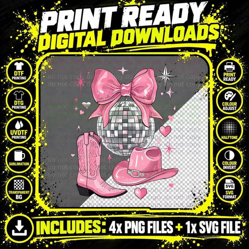 Pink Cowgirl Disco Ball Western T-Shirt Png SVG Digital Bundle