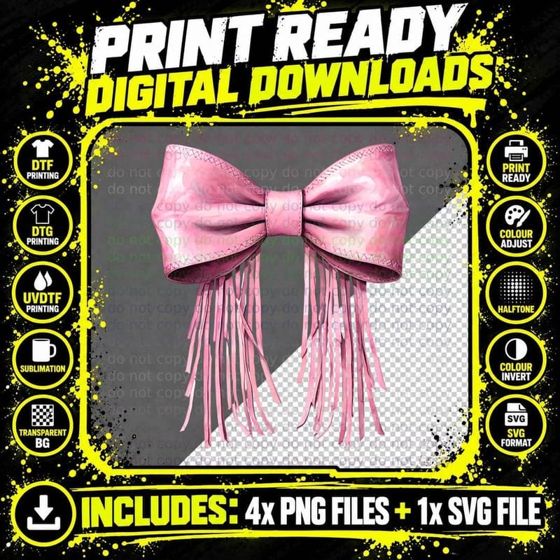 Pink Leather Bow Fringe Design Western T-Shirt Png SVG Digital Bundle