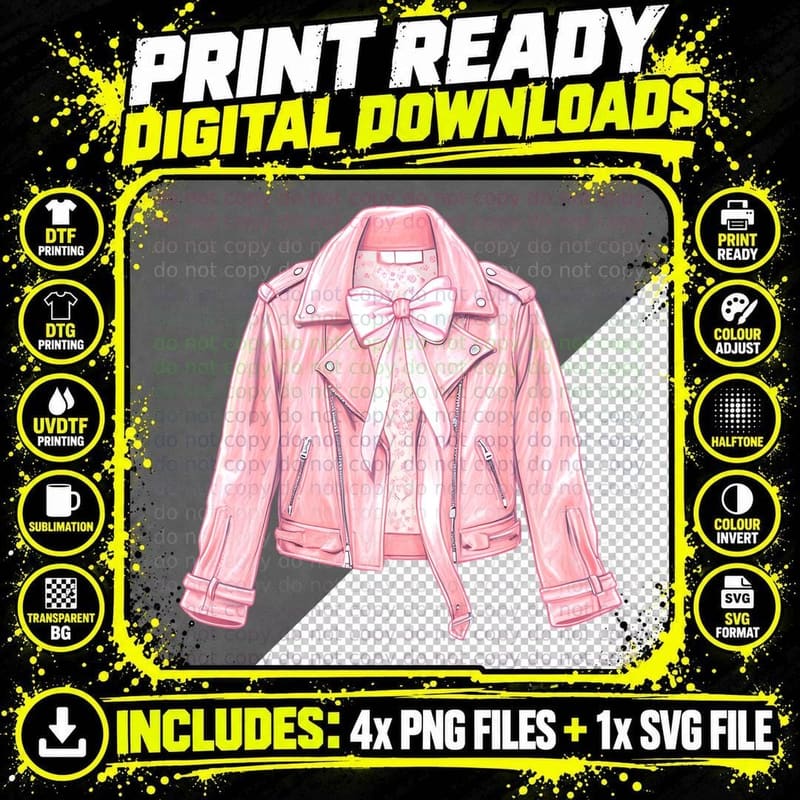 Pink Leather Jacket with Bow Western T-Shirt Png SVG Digital Bundle