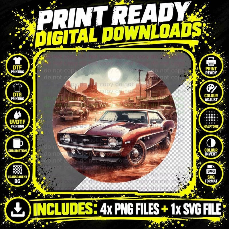 Red Car Western Desert Monument Valley T-Shirt Png SVG Digital Bundle