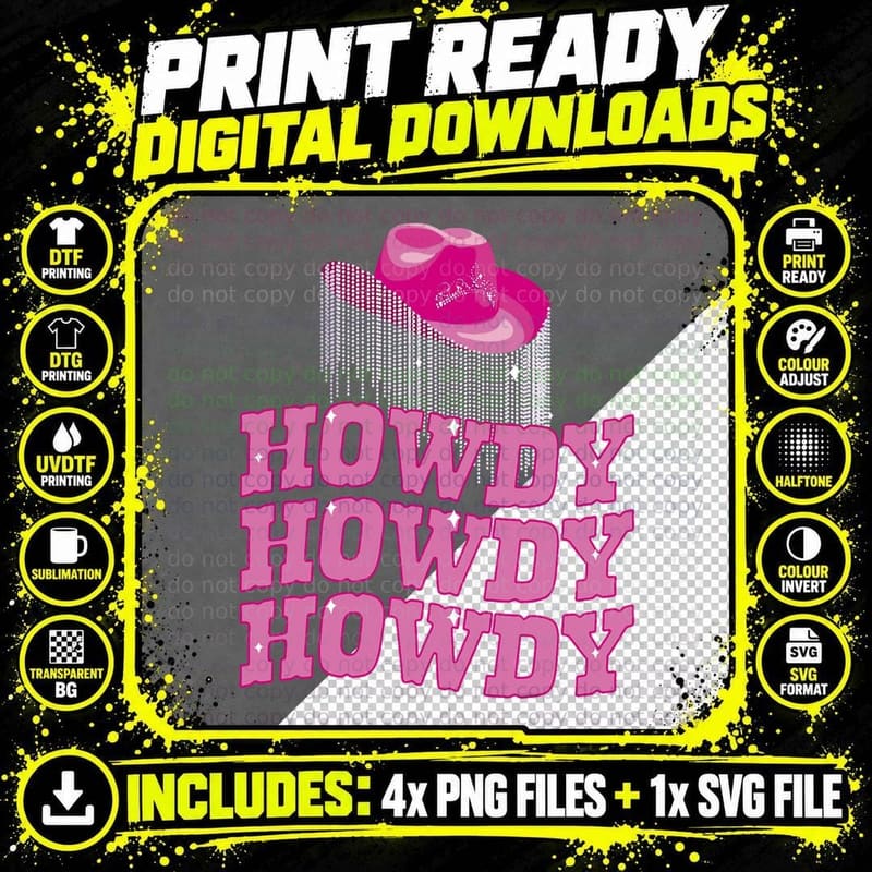 Rodeo Western Country Southern Cowgirl Hat Pink - Howdy Png SVG Digital Bundle