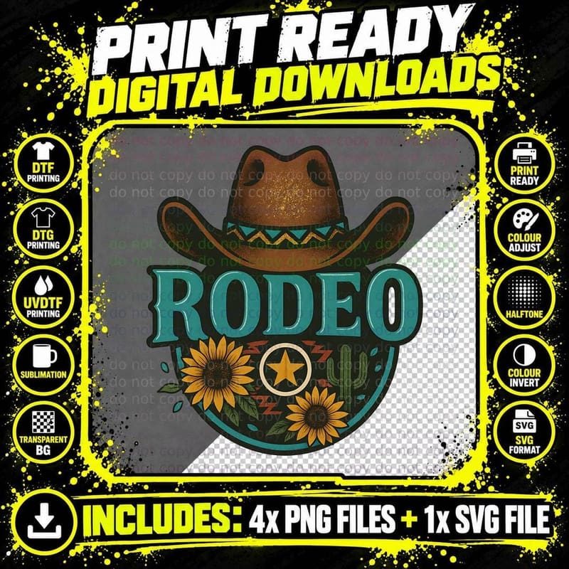Rodeo Western T-Shirt, Western Cowboy Hat with Png SVG Digital Bundle