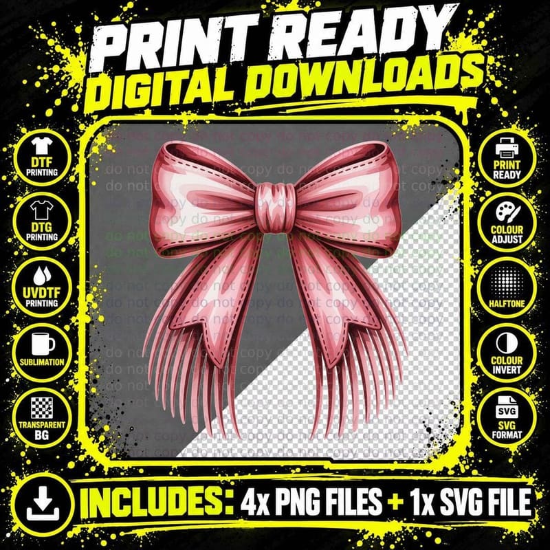 Shiny Pink Bow Fringe Design Western T-Shirt Png SVG Digital Bundle